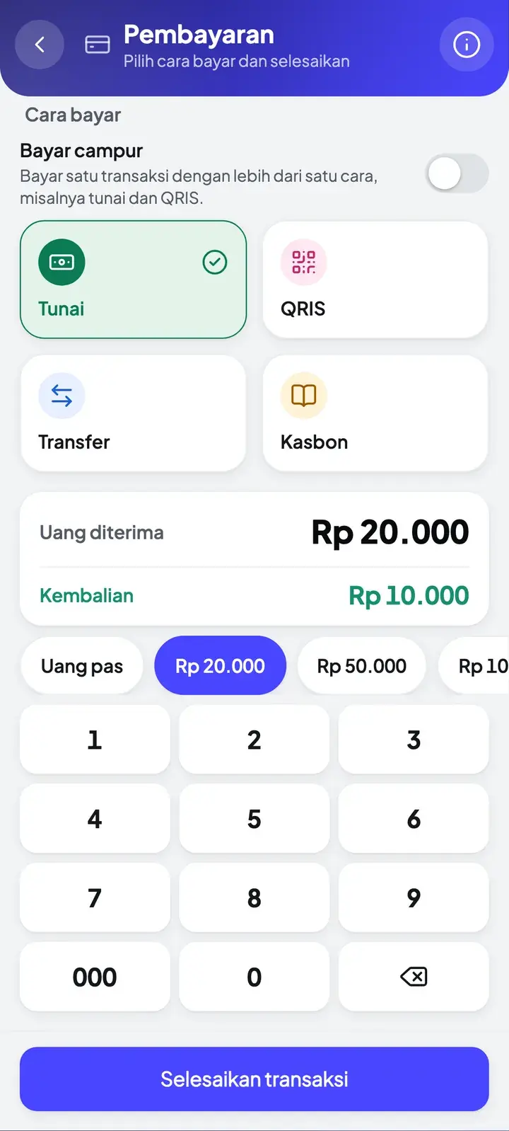 Etalasse Mini Retail di HP: layar Pembayaran