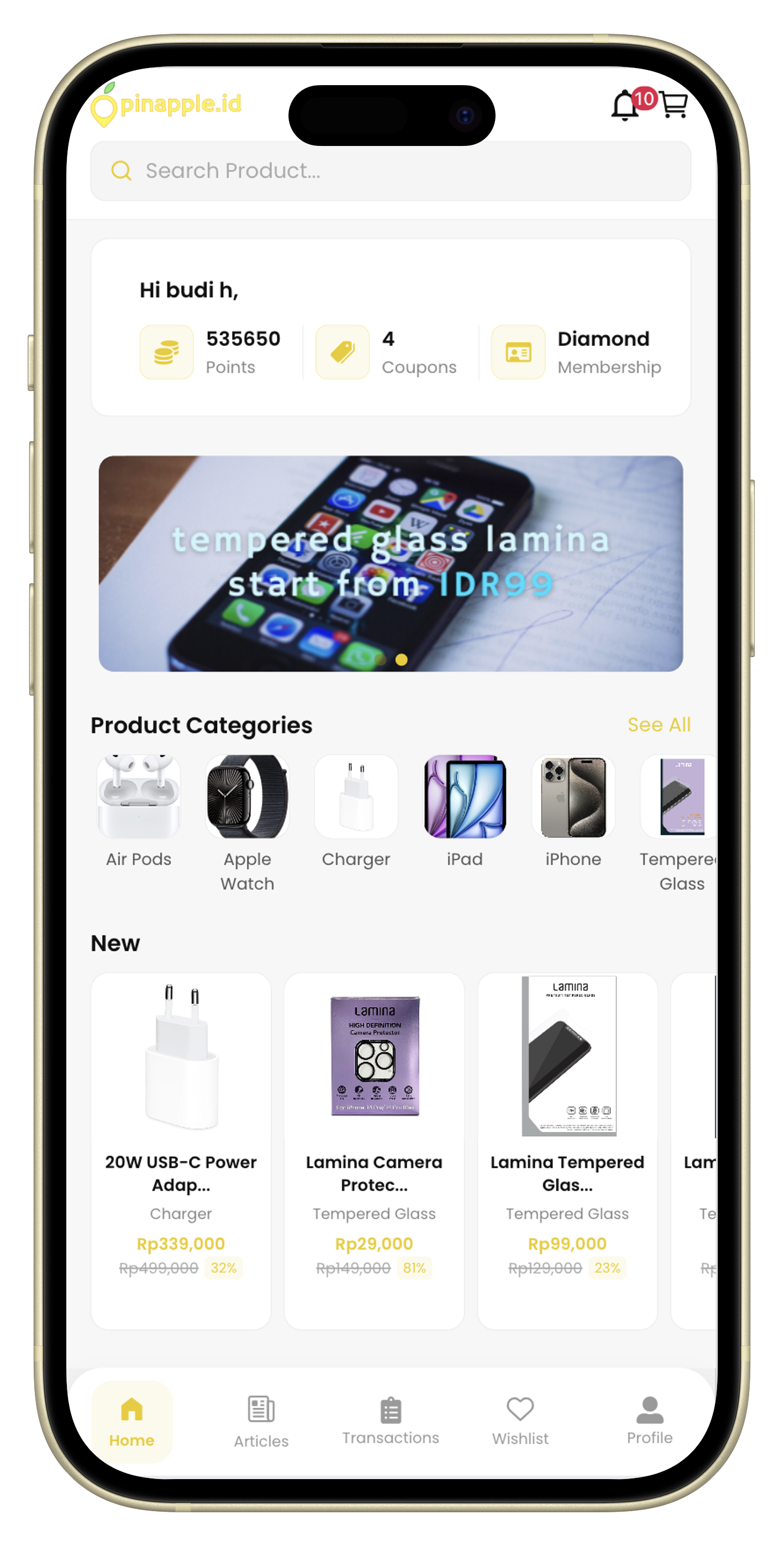 Pratinjau aplikasi mobile Etalasse