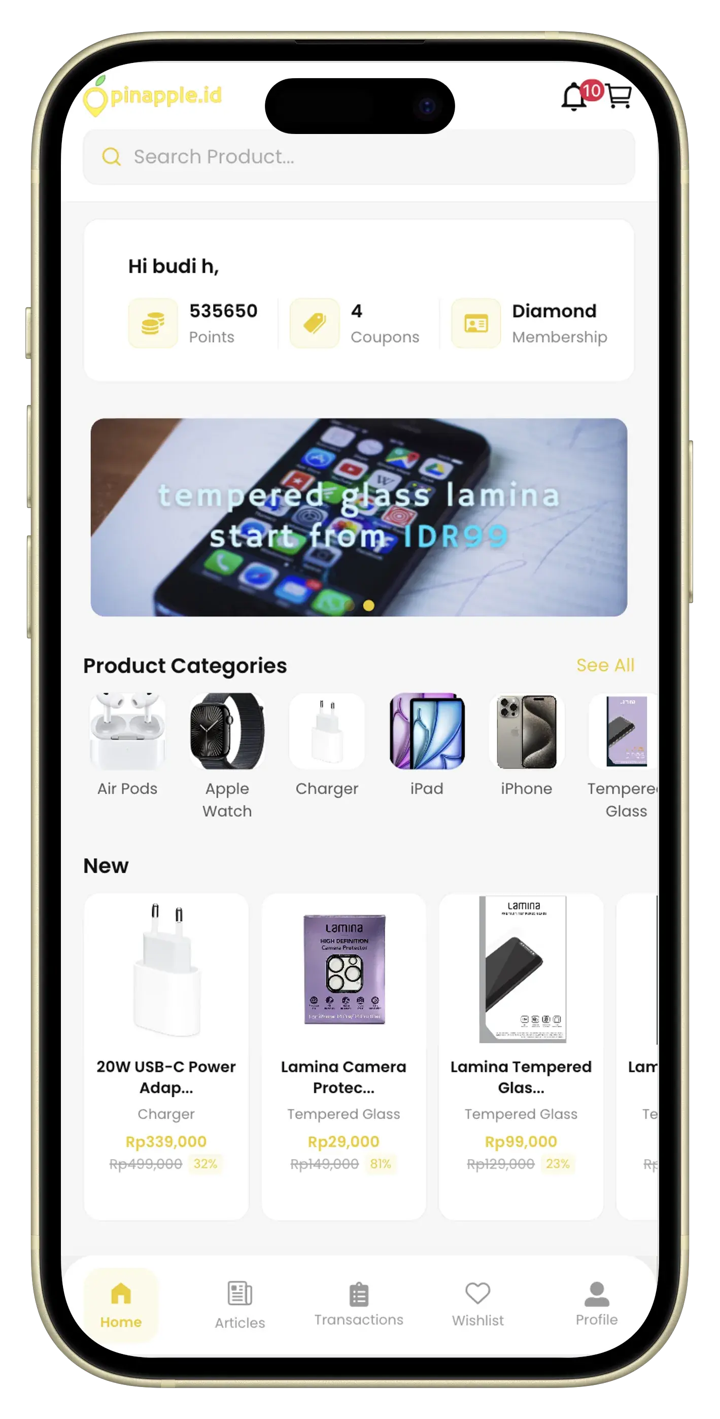 Pratinjau aplikasi mobile Etalasse